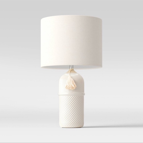 NWT, Threshold- Large Assembled Ceramic Table Lamp: Embossed, Tassel Detail - Picture 1 of 4
